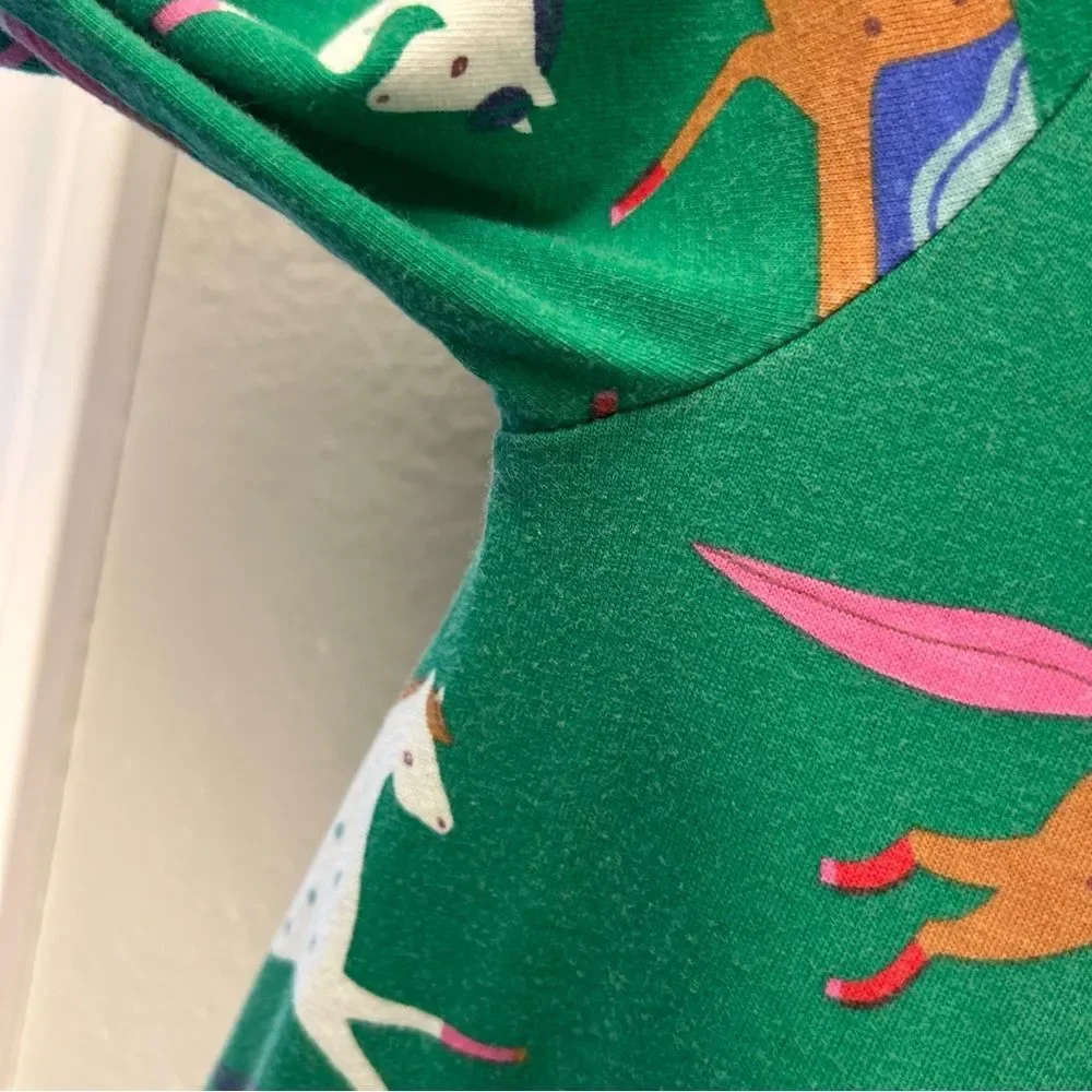 Mini Boden Horse Print Tunic Dress Green Cotton Sz 8-9Y